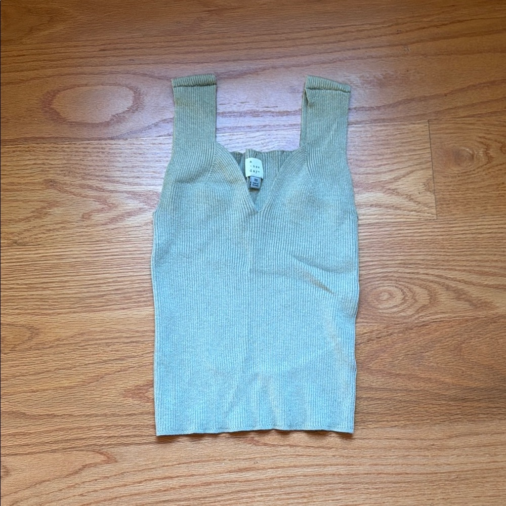 Ribbed V-Neck Knit Tank Top - Sage Green